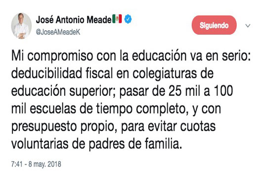 Jose Antonio Meade ofrece deducibilidad fiscal en colegiaturas de educacion superior