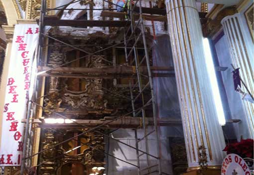 Continúa restauración del retablo de la virgen de Guadalupe en SPM Continúa restauración del retablo de la virgen de Guadalupe en SPM