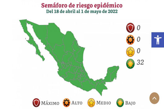 Tlaxcala seguirá en semáforo epidemiológico en color verde del 18 de abril al 1 de mayo de 2022