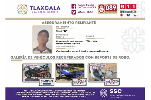 La SSC detiene a una persona por posesión de enervantes y recupera dos motos con reporte de robo 