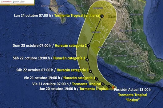 Tormenta tropical 'Roslyn' podría tocar tierra el domingo como huracán categoría 2