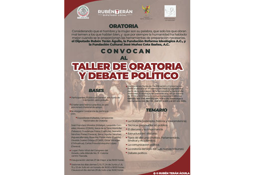 Presidente de la JCCP, Rubén Terán, convoca al Taller de Oratoria y Debate Político en el Congreso de Tlaxcala