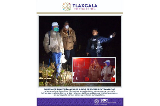 Policía de Montaña auxilia a dos personas extraviadas 