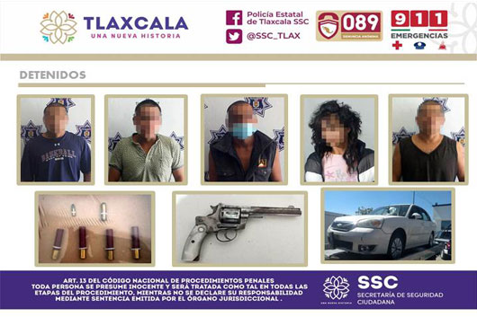 SSC asegura a cinco presuntos asaltantes en Tzompantepec 
