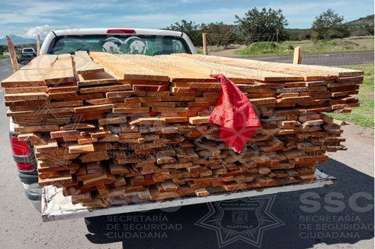 Asegura policía estatal material forestal en Atlangatepec