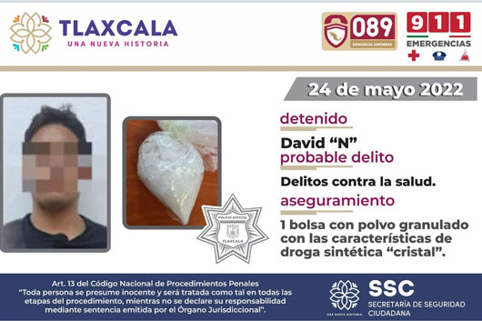 La SSC detiene a una persona por la posesión ilegal de narcóticos en Teolocholco 