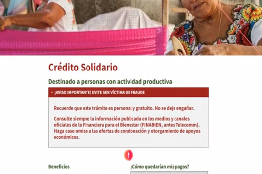 Abren plataforma de registro del programa crédito solidario