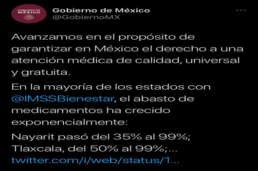 Reconocen a Tlaxcala por alcanzar 99 por ciento de abasto en medicinas