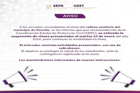 Suspensión de clases presenciales por contingencia se amplía al martes 23 de enero