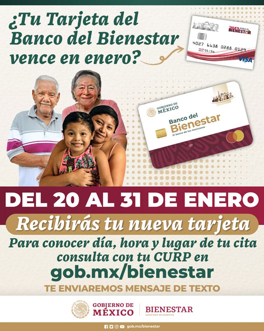 ¿Tu Tarjeta de Bienestar vence en enero? Del 20 al 31 de enero recibirás la nueva