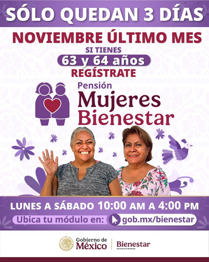 Aún quedan tres días para el registro a la Pensión Mujeres Bienestar, informa Ariadna Montiel 