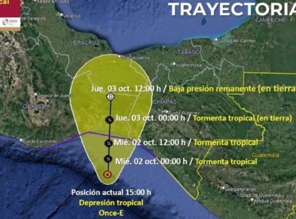 Se forma la Depresión Tropical 11-E frente a las costas de Chiapas y Oaxaca