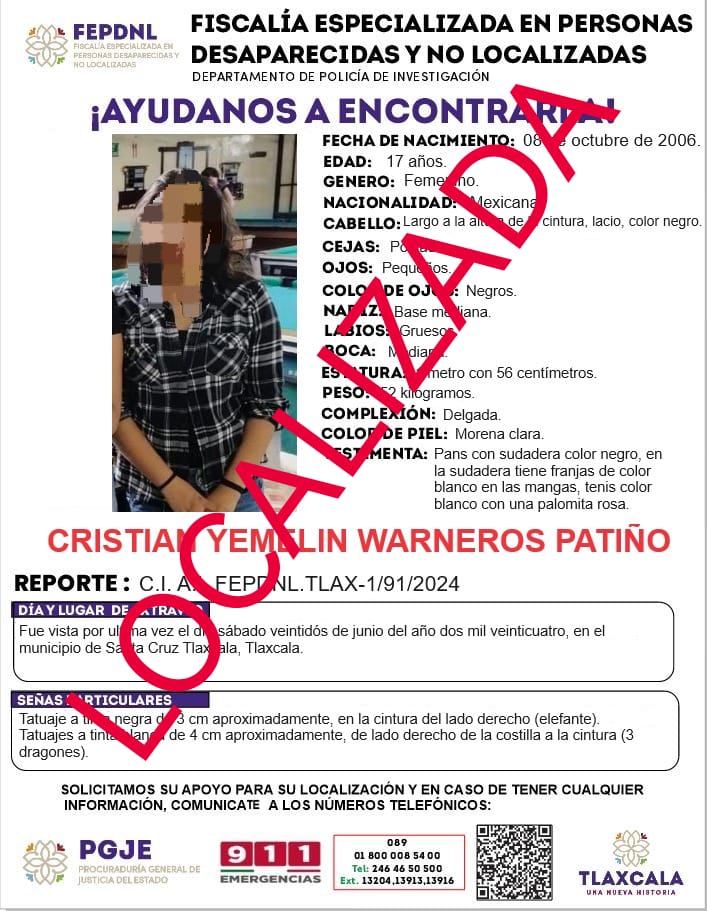 Policía de investigación presenta ante fiscalía a menor de edad reportada como no localizada: PGJE