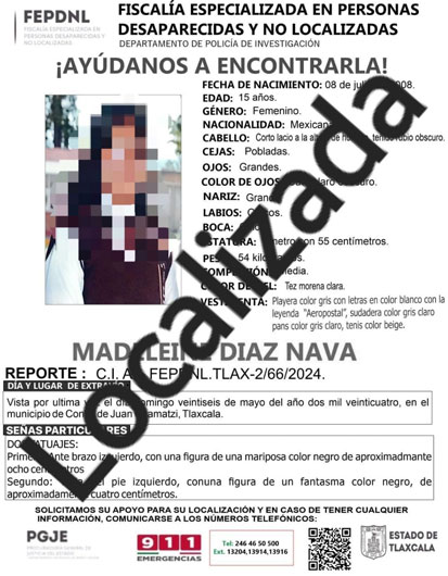 General de Justicia del Estado presentaron ante el Ministerio Público a una menor de edad reportada como desaparecida.