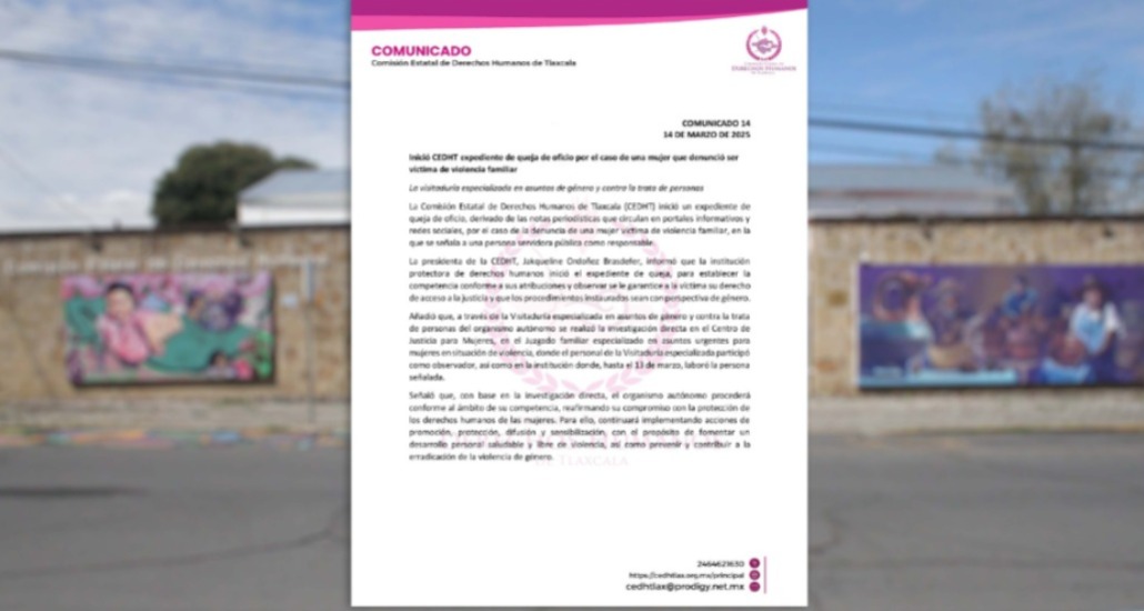 Inició CEDHT expediente de queja de oficio por el caso de una mujer que denunció ser víctima de violencia familiar