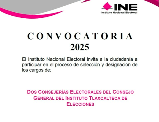 Invita INE Tlaxcala a registrarse en el proceso de selección de dos consejerías del ITE