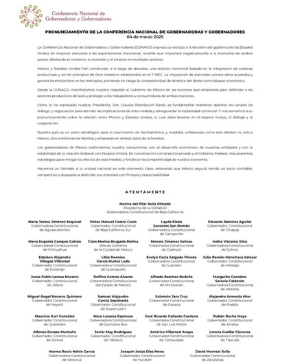 Respalda gobernadora Lorena Cuéllar acciones de la presidenta Claudia Sheinbaum ante aranceles de EE.UU.