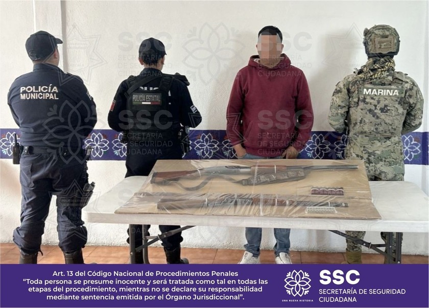 Detienen Secretaría de Seguridad Ciudadana y Marina a sujeto por portación ilegal de arma de fuego