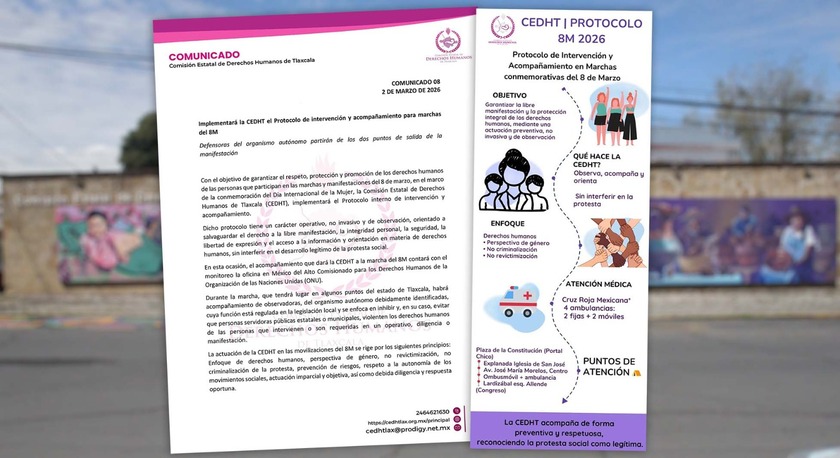 Implementará la CEDHT el Protocolo de intervención y acompañamiento para marchas del 8M