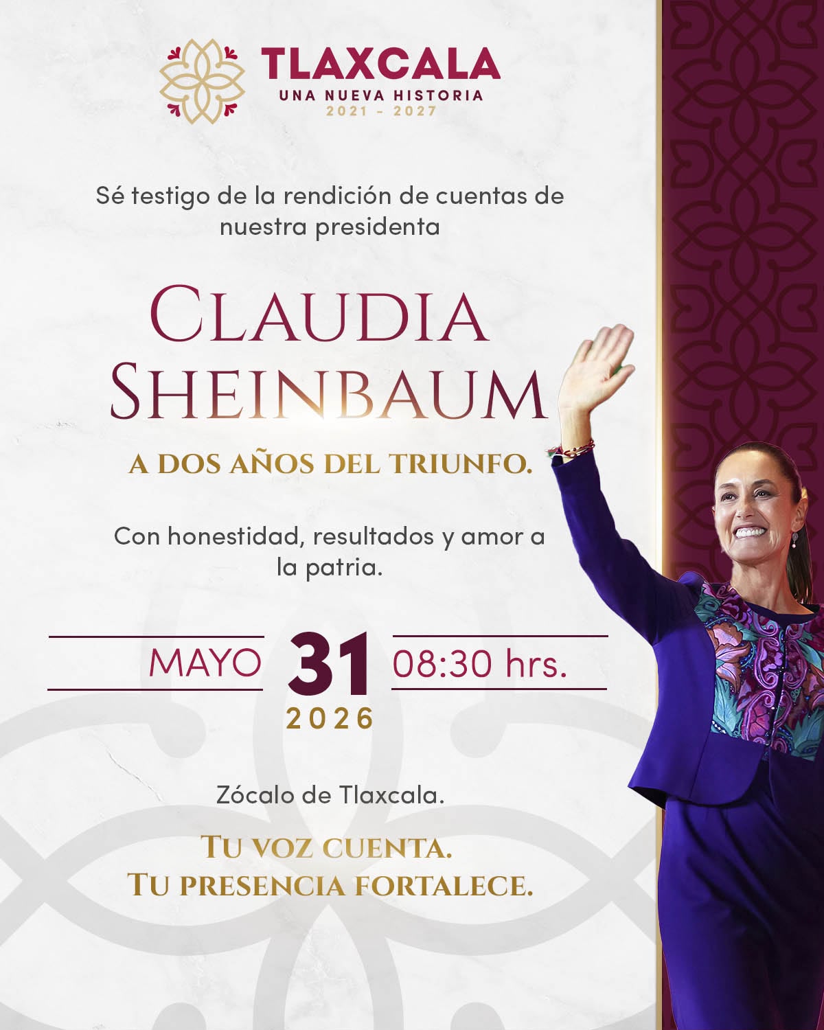 Gobierno del Estado transmitirá el mensaje de la presidenta Claudia Sheinbaum desde el zócalo de Tlaxcala